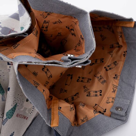 Kusuguru Japan Three Cats Embroidered Large Tote Bag - Gray - Picture 7 of 10